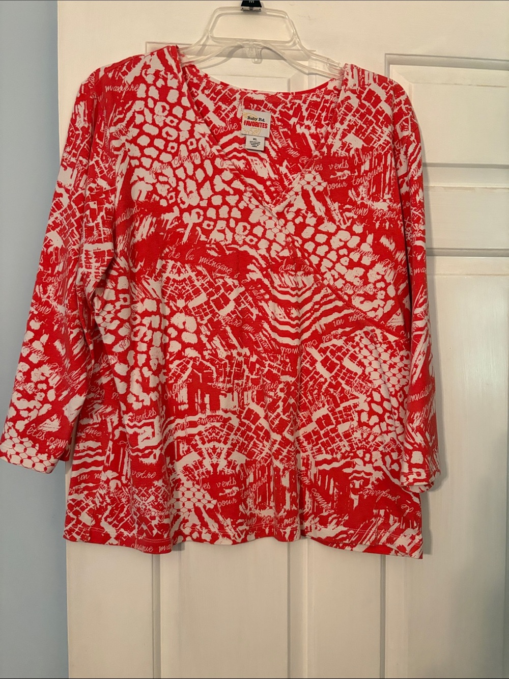 Favorite Day orange & White Printed V-Neck Women's Top